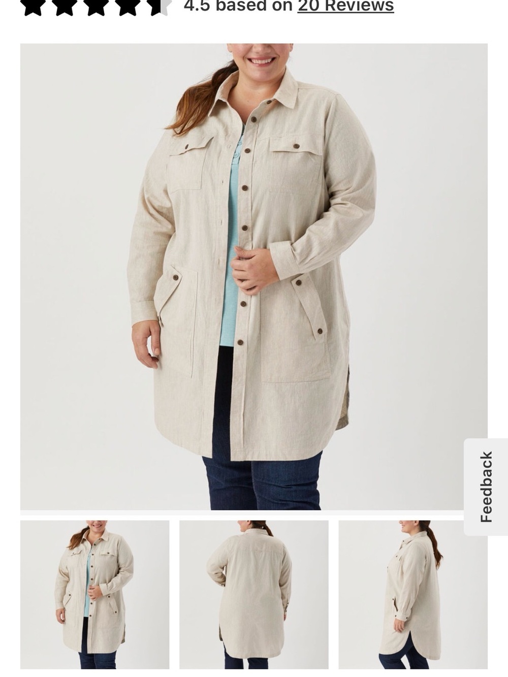 Duluth Trading Co Light Beige cotton Linen Blend Long Shirt Jacket
